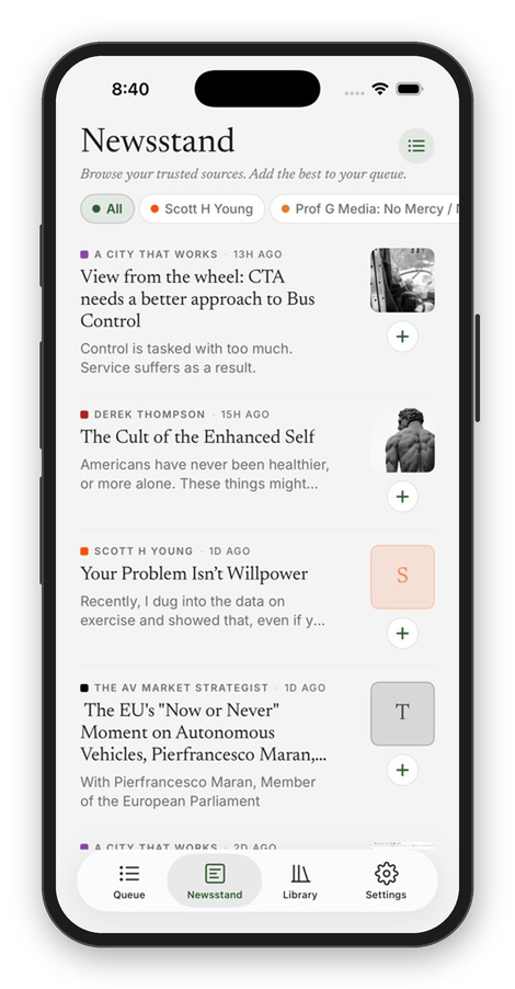 q2Kindle iPhone app showing the Newsstand